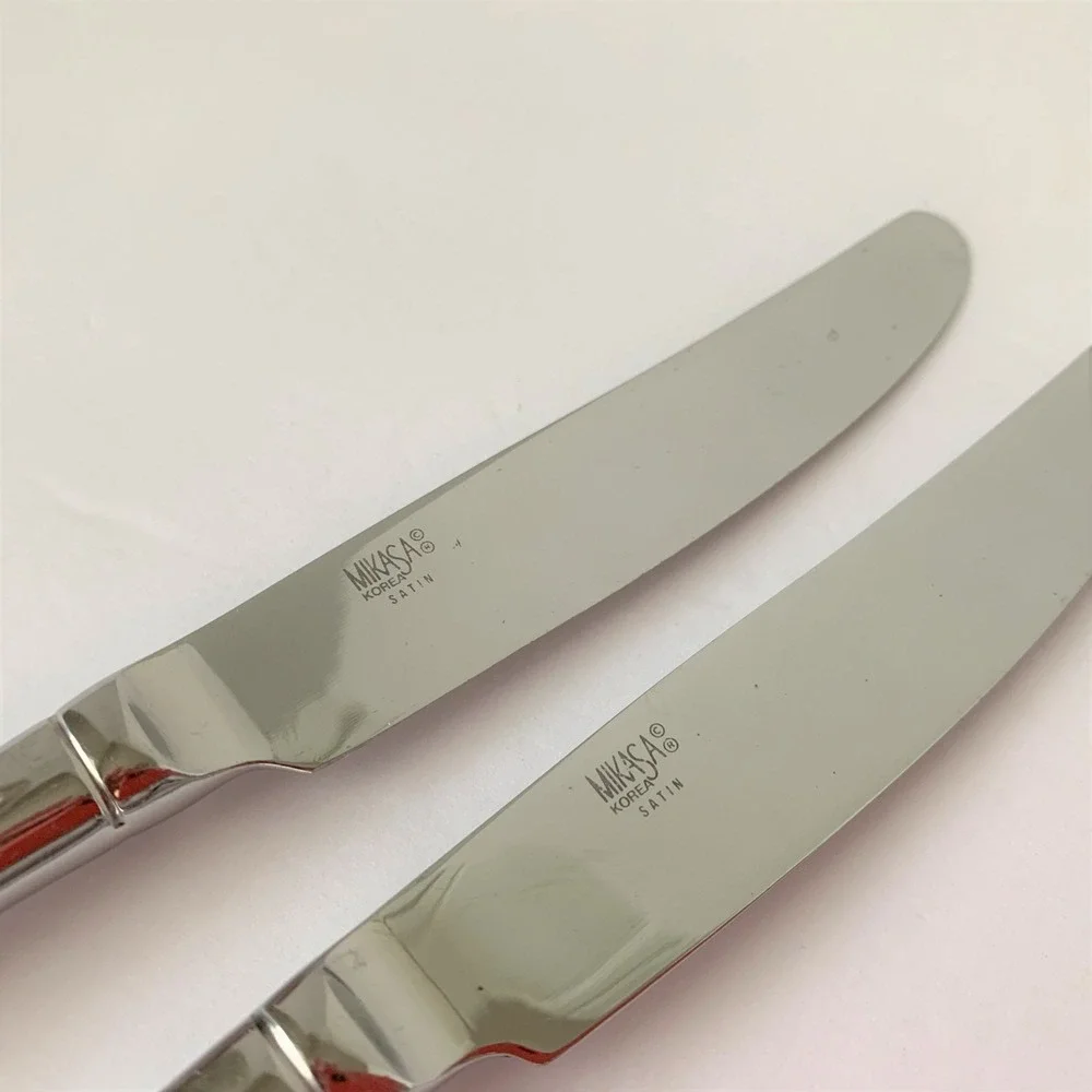 Mikasa SATIN Frost Center Stainless Steel Lot of 2 French Hollow Dinner Knives